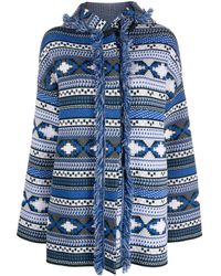 Charlott - Fringed Intarsia-knit Wool Cardi-coat - Lyst