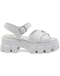 Prada - Triangle-Logo Platform Sandals - Lyst
