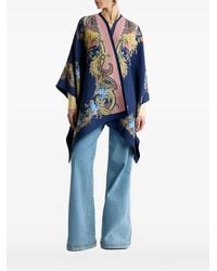 Etro - Wool Cape With Placed Floral Paisley Print - Lyst