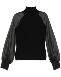 D.exterior - Sheer-Sleeve Ribbed-Knit Sweater - Lyst