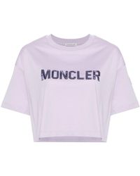 Moncler - T-shirt crop à logo brodé de sequins - Lyst