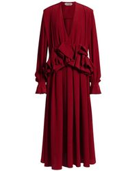 Alberta Ferretti - Ruffled V-Neck Midi Dress - Lyst