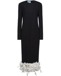 Prada - Floral-appliqué Wool Midi Dress - Lyst