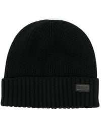 Barbour - Logo Patch Ribbed Knit Turn-Up Brim Hat - Lyst