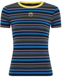 Marine Serre - Deadstock Moon-Logo Striped Cotton T-Shirt - Lyst