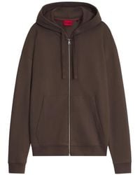 HUGO - Katoenen Badstof Hoodie Met Rits En Logo-Print - Lyst