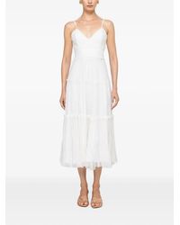 Nissa - Floral-Embroidery Silk Midi Dress - Lyst