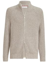 Brunello Cucinelli - Cashmere And Silk High-Neck Cardigan With Zipper - Lyst