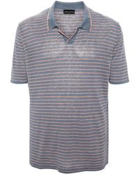 Roberto Collina - Striped Linen Polo Shirt - Lyst