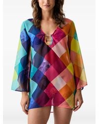 Kurt Geiger - Check-Print Logo-Plaque Beach Mini Dress - Lyst