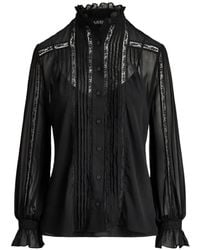 Ralph Lauren - Lace-Trim Pintucked Blouse - Lyst