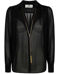 Elisabetta Franchi - Georgette Buttoned Collared Shirt - Lyst