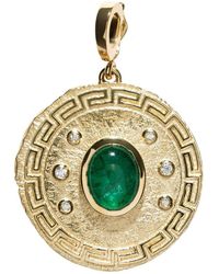 Azlee - 18kt Yellow Gold Large Greek Emerald And Diamong Coin Pendant - Lyst