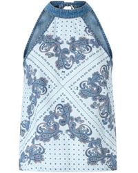 Pinko - Denim Top With Scarf Print - Lyst