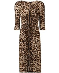 Dolce & Gabbana - Leopard-Print Midi Dress - Lyst