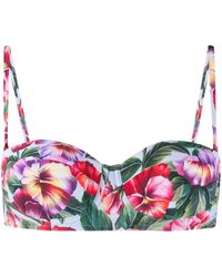 Dolce & Gabbana Floral Print Bikini Top - Red