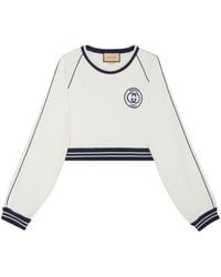Gucci - Interlocking G Logo-embroidered Cropped Sweatshirt - Lyst