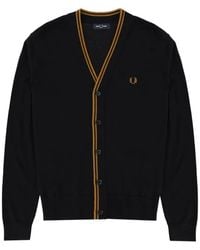 Fred Perry - Tipping-Detail Embroidered-Logo Cardigan - Lyst