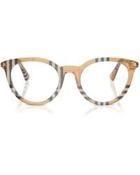 Burberry - Checked-Pattern Round Glasses - Lyst