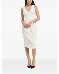 Elisabetta Franchi - Pleated V-Neck Sleeveless Midi Dress - Lyst