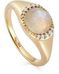 Astley Clarke - 18kt Gold Vermeil Luna Moonstone Signet Ring - Lyst