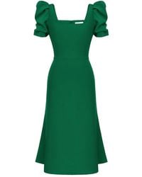 POST MERIDIEM - Puff-Sleeve Square-Neck Midi Dress - Lyst