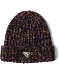 Prada - Mélange-Knit Triangle-Logo Beanie - Lyst