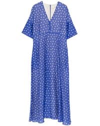 Psophia - Polka-Dot V-Neck Midi Dress - Lyst