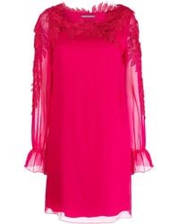 Alberta Ferretti - Long-Sleeve Silk Mini Dress - Lyst