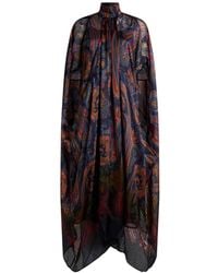 Etro - Long Silk Dress With Cape And Degradé Paisley Motif - Lyst