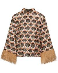 La DoubleJ - Make An Exit Feather-Trim Blouse - Lyst