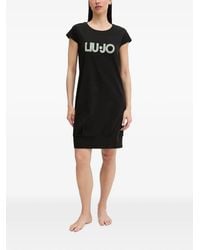 Liu Jo - Logo-Print Short-Sleeve Midi Dress - Lyst