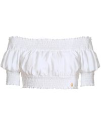 Balmain - Poplin Off-The-Shoulder Top - Lyst