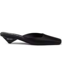 Prada - Square Toe Satin Mules - Lyst