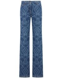 Etro - Flared Cotton Denim Jeans With All-Over Floral Print - Lyst