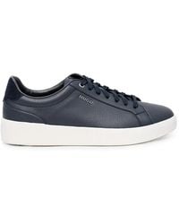 HUGO - Logo-Plaque Grained-Leather Sneakers - Lyst
