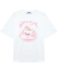 MSGM - Rhinestone-Embellished Graphic-Print T-Shirt - Lyst