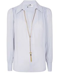 Elisabetta Franchi - Chain-embellished Puff-sleeves Blouse - Lyst