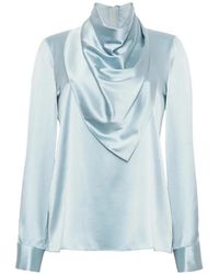 Adam Lippes - Drape-Neck Silk-Charmeuse Blouse - Lyst