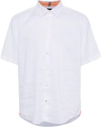 BOSS - Classic-collar Linen-blend Shirt - Lyst