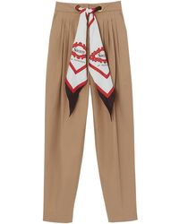 Burberry Scarf Detail Cotton Tapered Pants - Brown