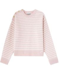 Ganni - Gestreifter Strickpullover Mit Knöpfen - Lyst