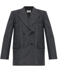 Sportmax - Double-Breasted Oversized Anthracite Jacket With Pinstripe Detail - Lyst