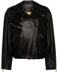 Versace - Belted Leather Biker Jacket - Lyst