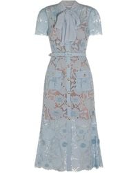 Self-Portrait - Belted Floral-Lace Midi Dress - Lyst