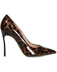 Casadei - Leopard-Print Patent-Leather Pumps - Lyst