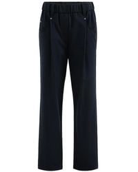 Brunello Cucinelli - Stretch Cotton Cover Baggy Pull-On Trousers With Shiny Bartack - Lyst