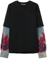 Palm Angels - Flame Hybrid Long-Sleeve Sweater - Lyst