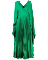 Valentino Garavani - V-neck Pleated Silk Long Dress - Lyst