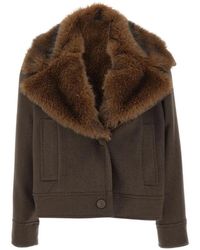 Kaos - Faux-Fur Collar Cropped Jacket - Lyst